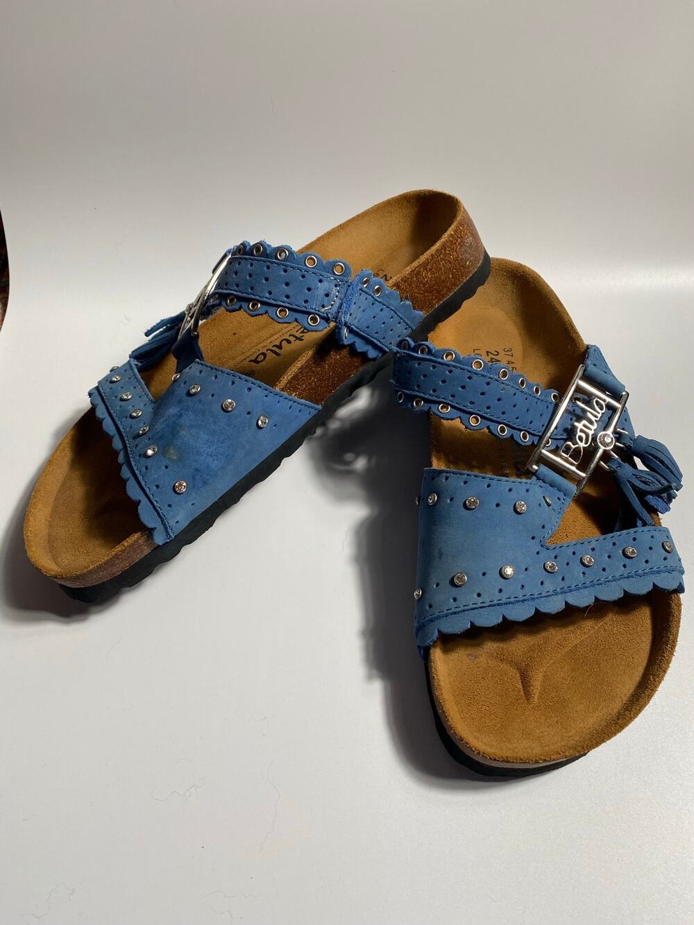Betula Krystle by Birkenstock, Blue Leather, crystal studs, Women’s 37/6